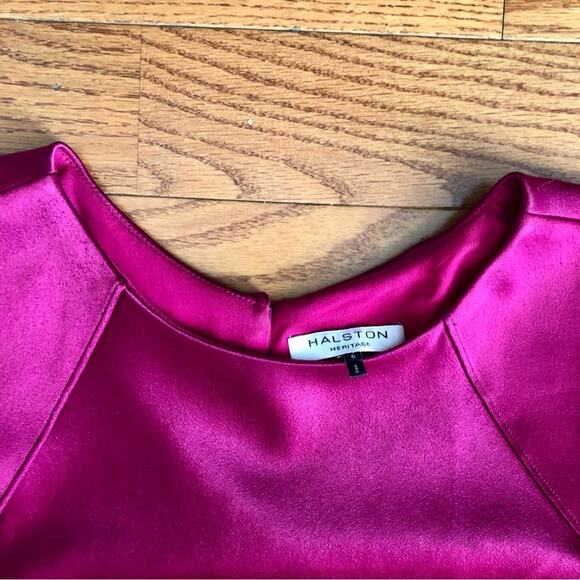 HALSTON Cape Sleeve Open Back Mini Sheath Dress Red Cherry Women’s Size 6 - Picture 3 of 11